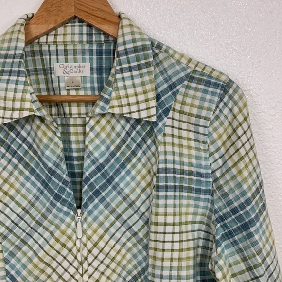 Christopher & Banks Tie Dye Plaid 1/4 Zip Woven Blouse Size L - Picture 2 of 8